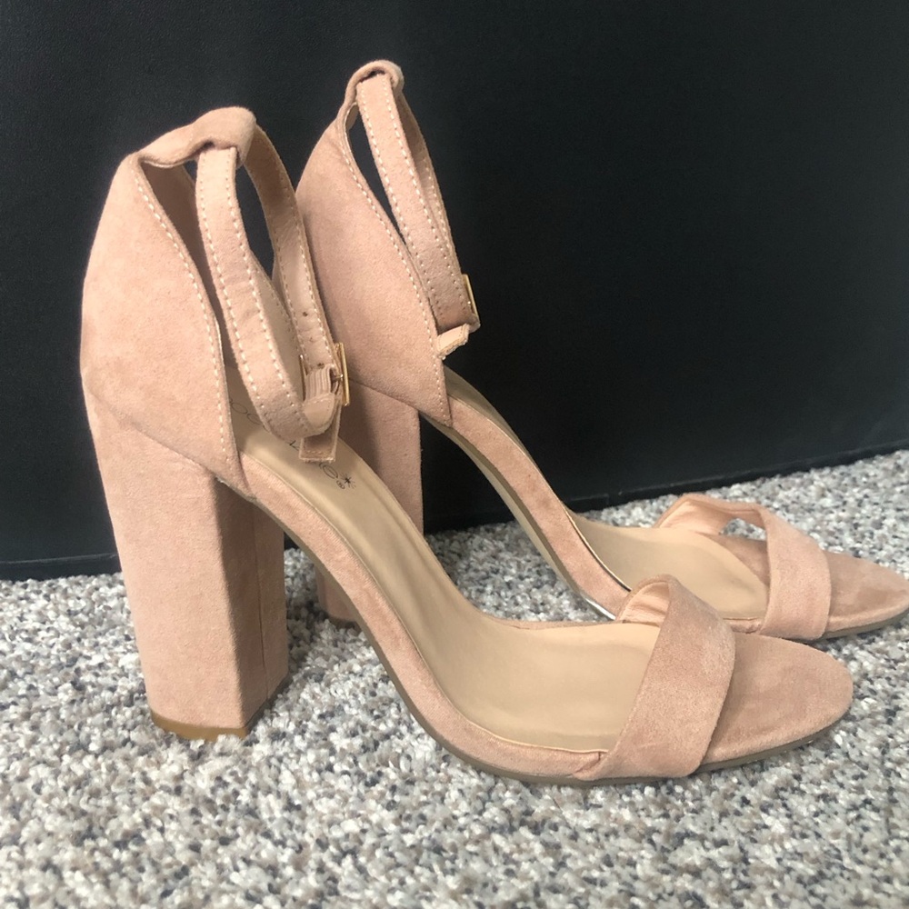 Block Heel Ankle Strap Sandals in Blush Suede Shoedazzle 7.5